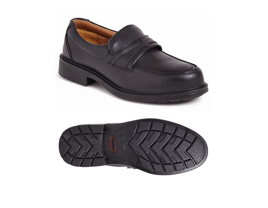 VI Distribution Black SS503 Leather Slip on safety shoe